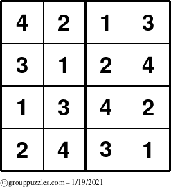 The grouppuzzles.com Answer grid for the Sudoku-4 puzzle for Tuesday January 19, 2021