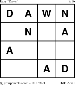 The grouppuzzles.com Easy Dawn puzzle for Tuesday January 19, 2021