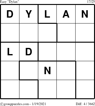 The grouppuzzles.com Easy Dylan puzzle for Tuesday January 19, 2021