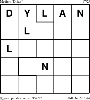 The grouppuzzles.com Medium Dylan puzzle for Tuesday January 19, 2021