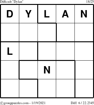 The grouppuzzles.com Difficult Dylan puzzle for Tuesday January 19, 2021