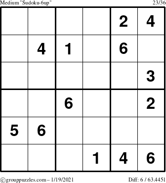 The grouppuzzles.com Medium Sudoku-6up puzzle for Tuesday January 19, 2021