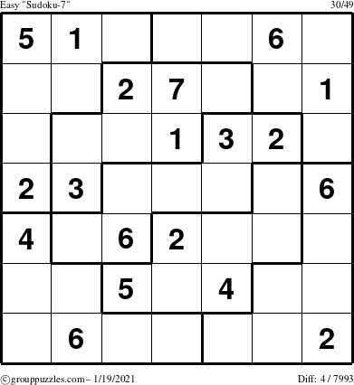 The grouppuzzles.com Easy Sudoku-7 puzzle for Tuesday January 19, 2021