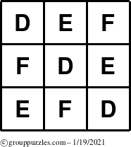 The grouppuzzles.com Answer grid for the TicTac-DEF puzzle for Tuesday January 19, 2021