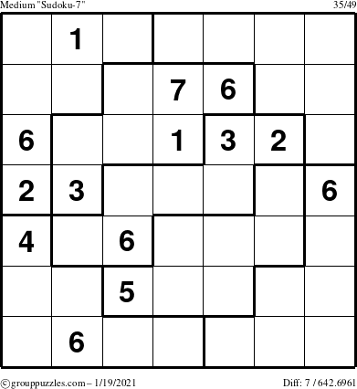 The grouppuzzles.com Medium Sudoku-7 puzzle for Tuesday January 19, 2021