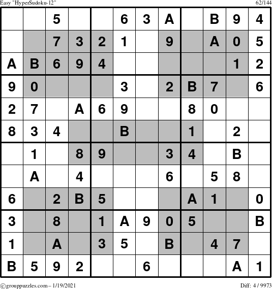 The grouppuzzles.com Easy HyperSudoku-12 puzzle for Tuesday January 19, 2021