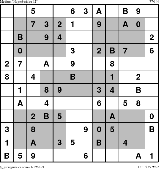 The grouppuzzles.com Medium HyperSudoku-12 puzzle for Tuesday January 19, 2021