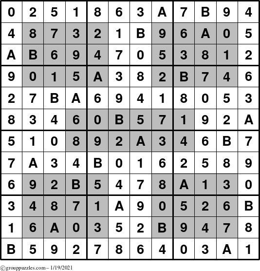 The grouppuzzles.com Answer grid for the HyperSudoku-12 puzzle for Tuesday January 19, 2021