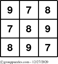 The grouppuzzles.com Answer grid for the TicTac-789 puzzle for Sunday December 27, 2020