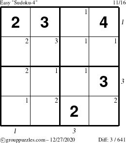 The grouppuzzles.com Easy Sudoku-4 puzzle for Sunday December 27, 2020 with all 3 steps marked