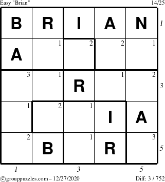 The grouppuzzles.com Easy Brian puzzle for Sunday December 27, 2020 with all 3 steps marked