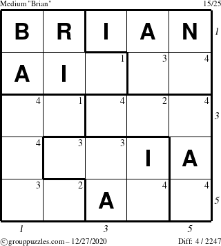 The grouppuzzles.com Medium Brian puzzle for Sunday December 27, 2020 with all 4 steps marked