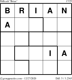 The grouppuzzles.com Difficult Brian puzzle for Sunday December 27, 2020