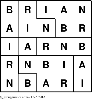 The grouppuzzles.com Answer grid for the Brian puzzle for Sunday December 27, 2020