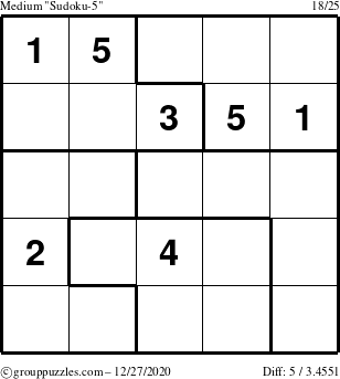 The grouppuzzles.com Medium Sudoku-5 puzzle for Sunday December 27, 2020