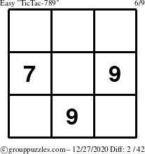 The grouppuzzles.com Easy TicTac-789 puzzle for Sunday December 27, 2020