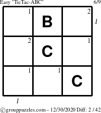 The grouppuzzles.com Easy TicTac-ABC puzzle for Wednesday December 30, 2020 with all 2 steps marked