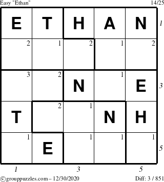 The grouppuzzles.com Easy Ethan puzzle for Wednesday December 30, 2020 with all 3 steps marked