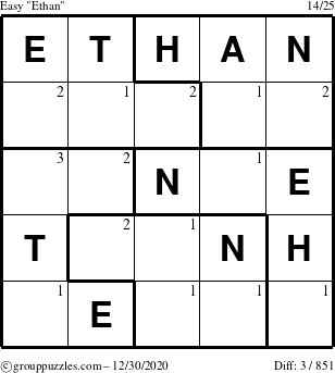 The grouppuzzles.com Easy Ethan puzzle for Wednesday December 30, 2020 with the first 3 steps marked