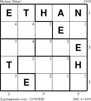 The grouppuzzles.com Medium Ethan puzzle for Wednesday December 30, 2020 with all 4 steps marked