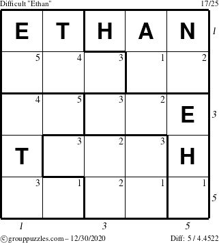 The grouppuzzles.com Difficult Ethan puzzle for Wednesday December 30, 2020 with all 5 steps marked