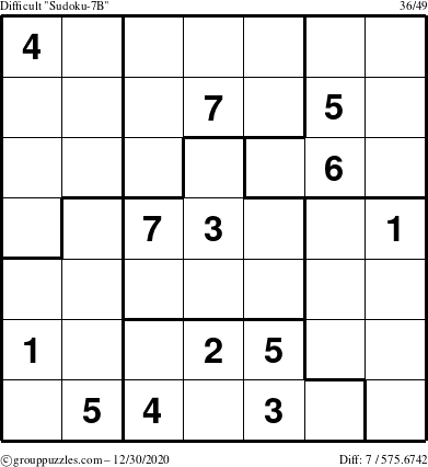 The grouppuzzles.com Difficult Sudoku-7B puzzle for Wednesday December 30, 2020