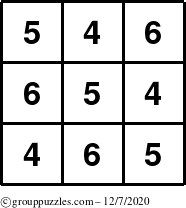 The grouppuzzles.com Answer grid for the TicTac-456 puzzle for Monday December 7, 2020