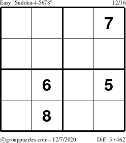 The grouppuzzles.com Easy Sudoku-4-5678 puzzle for Monday December 7, 2020