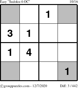 The grouppuzzles.com Easy Sudoku-4-OC puzzle for Monday December 7, 2020