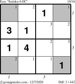 The grouppuzzles.com Easy Sudoku-4-OC puzzle for Monday December 7, 2020 with all 3 steps marked