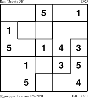 The grouppuzzles.com Easy Sudoku-5B puzzle for Monday December 7, 2020