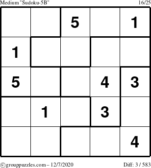 The grouppuzzles.com Medium Sudoku-5B puzzle for Monday December 7, 2020