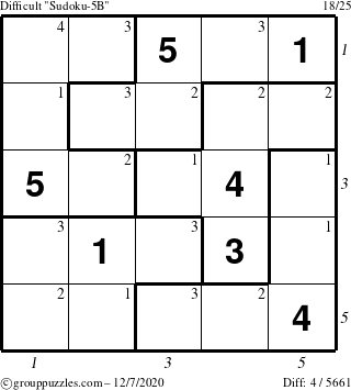 The grouppuzzles.com Difficult Sudoku-5B puzzle for Monday December 7, 2020 with all 4 steps marked