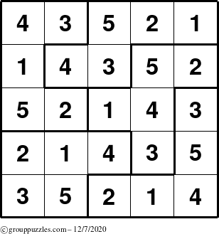 The grouppuzzles.com Answer grid for the Sudoku-5B puzzle for Monday December 7, 2020