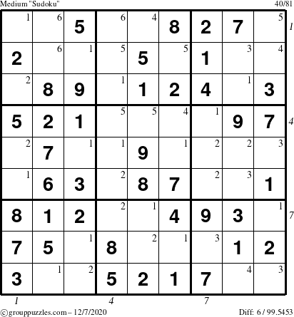 The grouppuzzles.com Medium Sudoku puzzle for Monday December 7, 2020 with all 6 steps marked