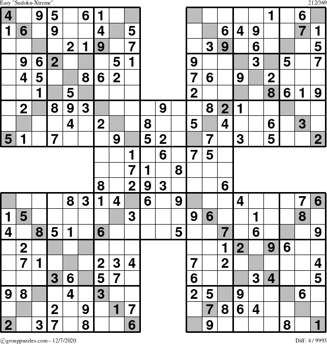 The grouppuzzles.com Easy Sudoku-Xtreme puzzle for Monday December 7, 2020