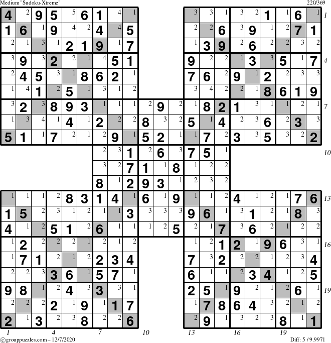 The grouppuzzles.com Medium Sudoku-Xtreme puzzle for Monday December 7, 2020 with all 5 steps marked