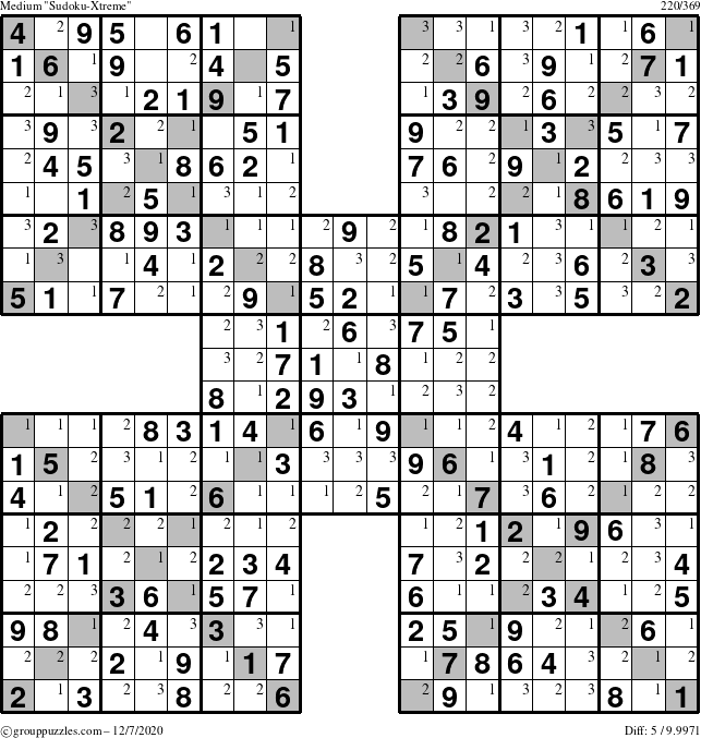 The grouppuzzles.com Medium Sudoku-Xtreme puzzle for Monday December 7, 2020 with the first 3 steps marked