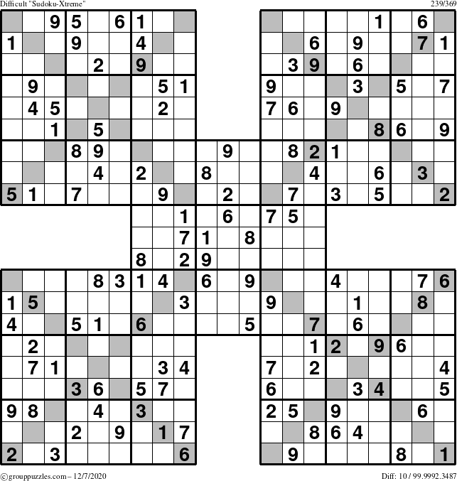 The grouppuzzles.com Difficult Sudoku-Xtreme puzzle for Monday December 7, 2020