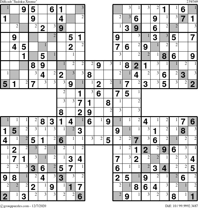 The grouppuzzles.com Difficult Sudoku-Xtreme puzzle for Monday December 7, 2020 with the first 3 steps marked