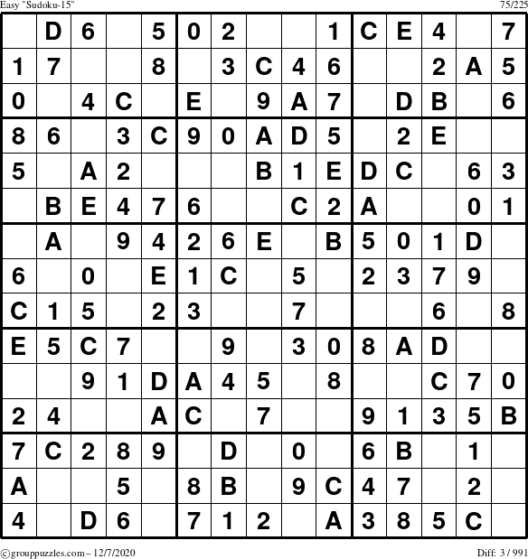 The grouppuzzles.com Easy Sudoku-15 puzzle for Monday December 7, 2020