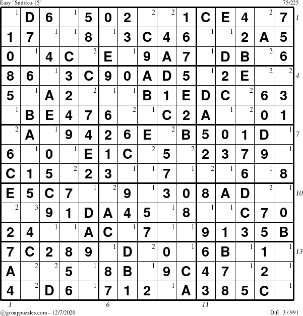 The grouppuzzles.com Easy Sudoku-15 puzzle for Monday December 7, 2020 with all 3 steps marked