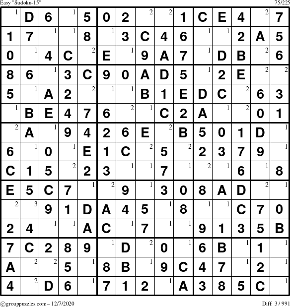 The grouppuzzles.com Easy Sudoku-15 puzzle for Monday December 7, 2020 with the first 3 steps marked