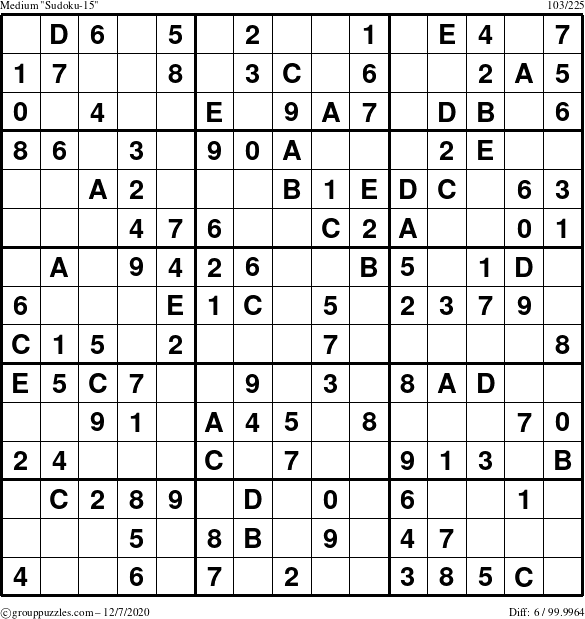 The grouppuzzles.com Medium Sudoku-15 puzzle for Monday December 7, 2020