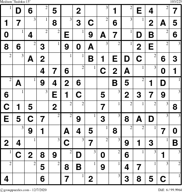 The grouppuzzles.com Medium Sudoku-15 puzzle for Monday December 7, 2020 with the first 3 steps marked