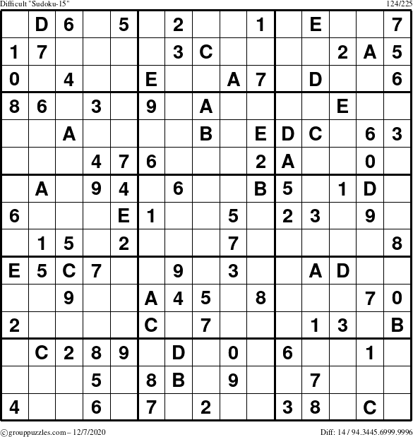 The grouppuzzles.com Difficult Sudoku-15 puzzle for Monday December 7, 2020