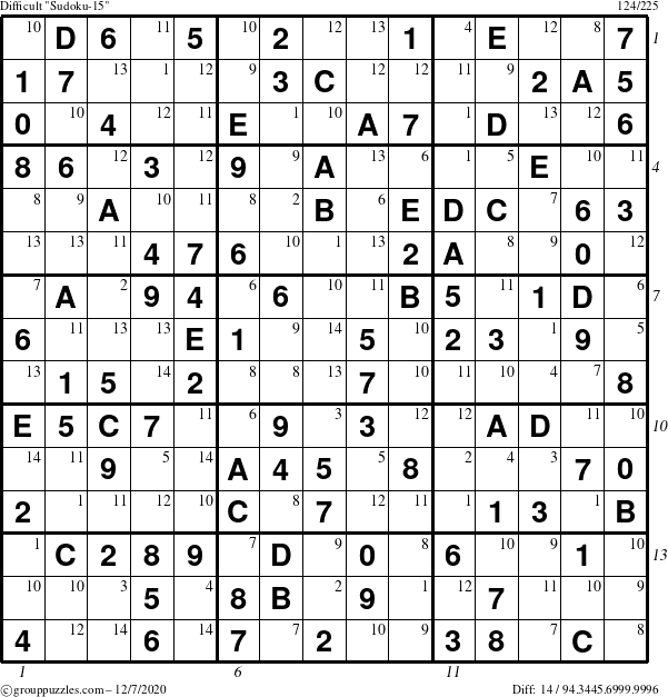 The grouppuzzles.com Difficult Sudoku-15 puzzle for Monday December 7, 2020 with all 14 steps marked