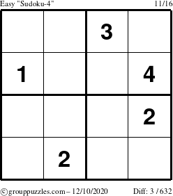 The grouppuzzles.com Easy Sudoku-4 puzzle for Thursday December 10, 2020