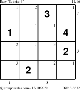 The grouppuzzles.com Easy Sudoku-4 puzzle for Thursday December 10, 2020, suitable for printing, with all 3 steps marked