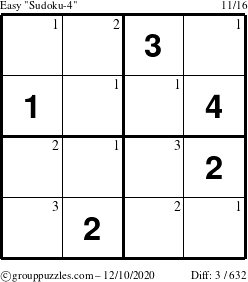 The grouppuzzles.com Easy Sudoku-4 puzzle for Thursday December 10, 2020 with the first 3 steps marked